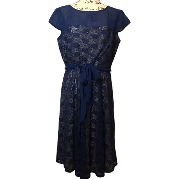 Julian Taylor Short Sleeve Sequin Lace Fit And Flare Dress - Picture 2 of 15